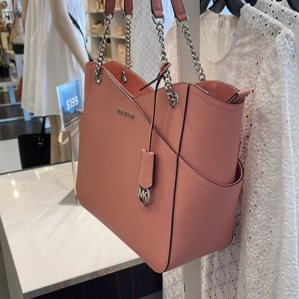 MICHAEL KORS Jet Set Large X Chain Saffiano Leather Shoulder Tote PRIMROSE NWT